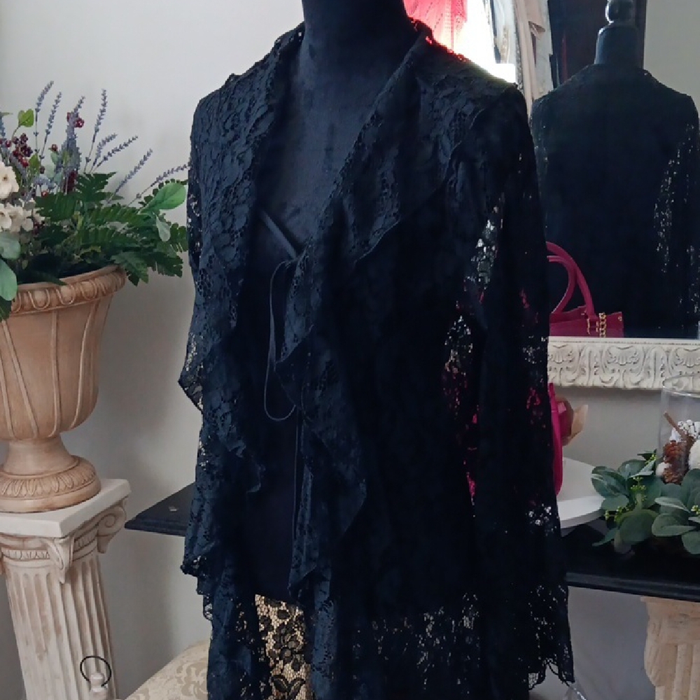 Chic Black Lace Women's Robe - Picture 6 of 12